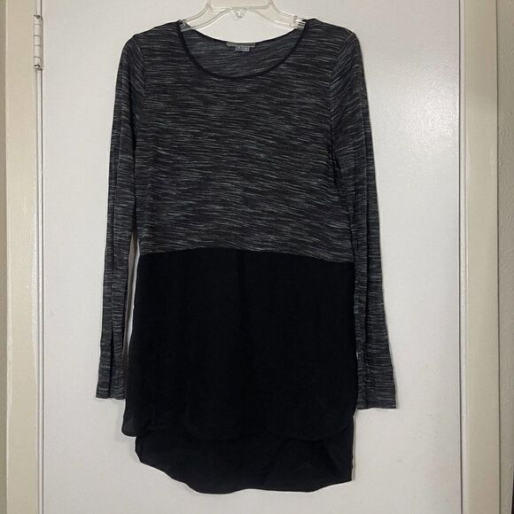 VINCE. Marled grey black knit long sleeve tunic top silk combo size Small - Picture 1 of 4